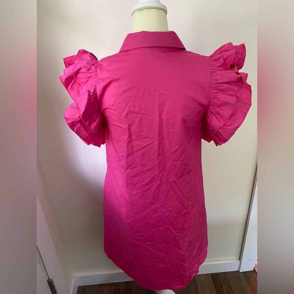 Pink Ruffle Sleeve Button-Up Top - Picture 2 of 4